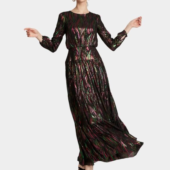 Saloni Isabel Metallic Rainbow Long Dress, US 6 - Picture 1 of 9